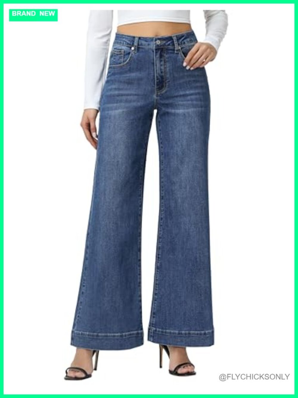 Wide Leg High Waisted Jeans Stretchy Denim Pants